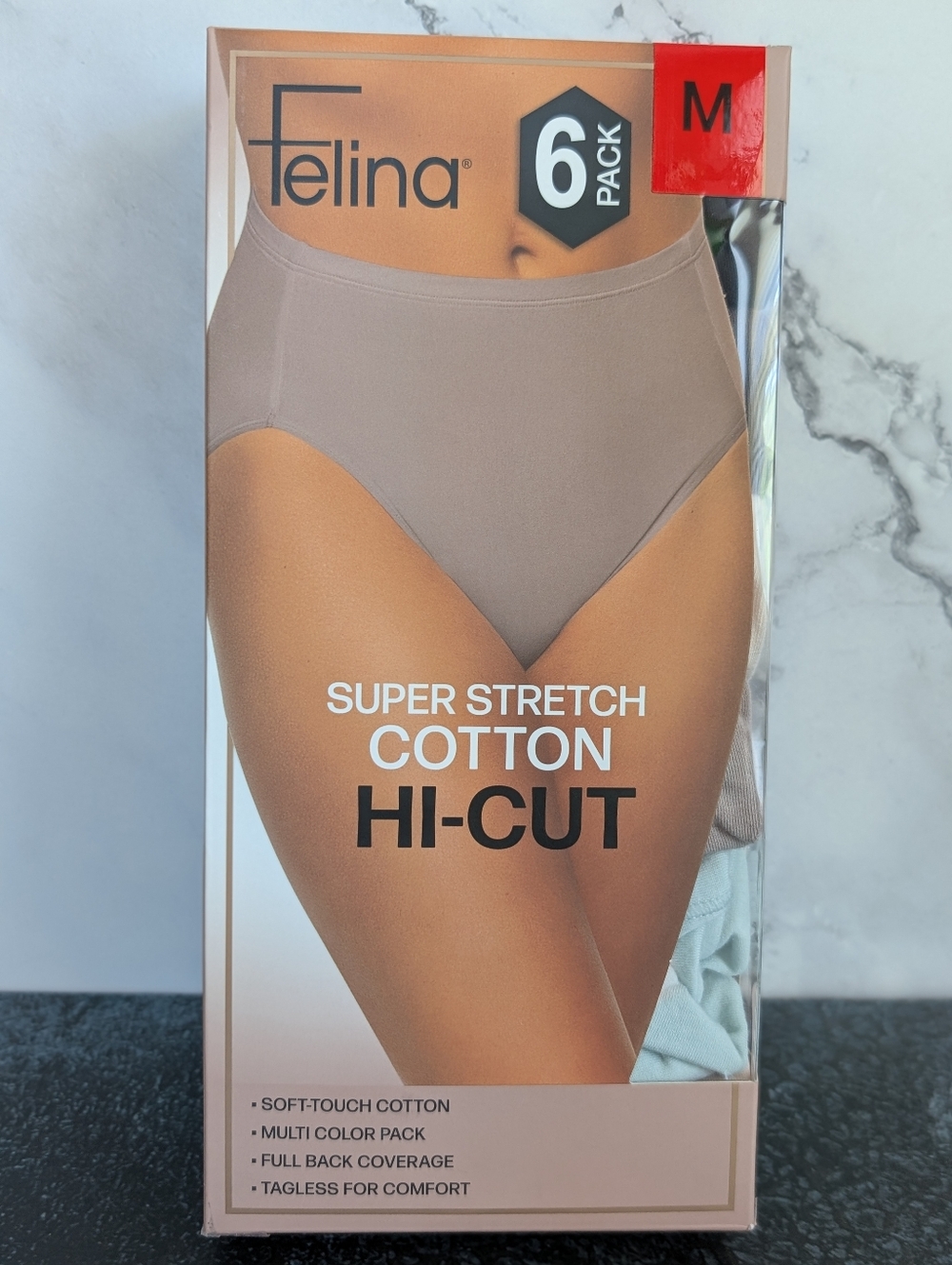 Felina Hi-Cut Super Stretch Cotton Panties - 6 Pack